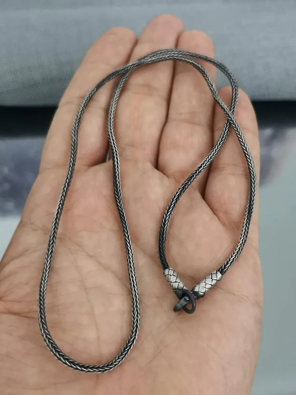 | Sterling Silver Hand Braided Necklace, Silver Chain Necklace, Man Silver Chain, Oxidized Twisted Necklace