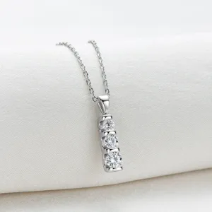 0.5mm 3 stone Moissanite Diamond Pendant Silver Necklace