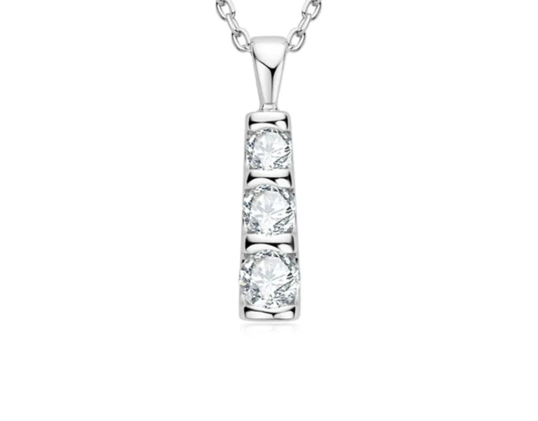 0.5mm 3 stone Moissanite Diamond Pendant Silver Necklace