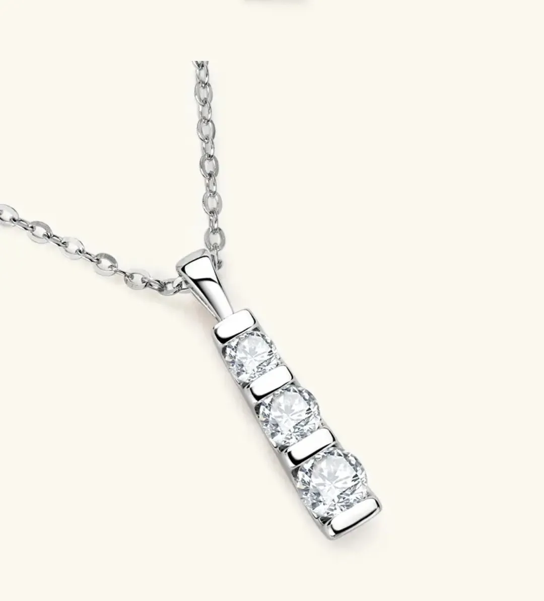 0.5mm 3 stone Moissanite Diamond Pendant Silver Necklace