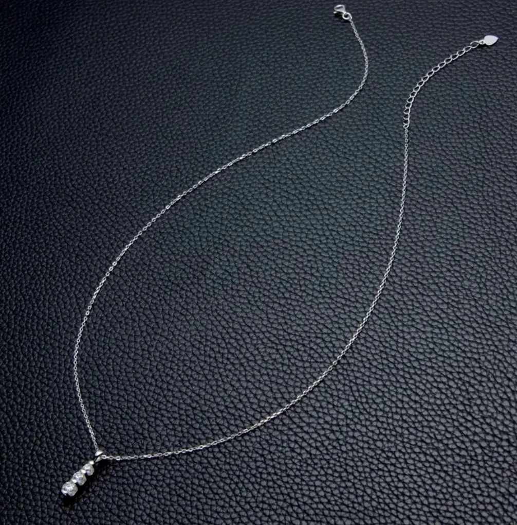 0.5mm 3 stone Moissanite Diamond Pendant Silver Necklace