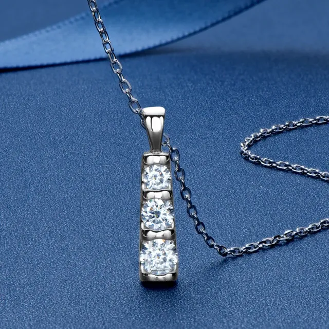 0.5mm 3 stone Moissanite Diamond Pendant Silver Necklace