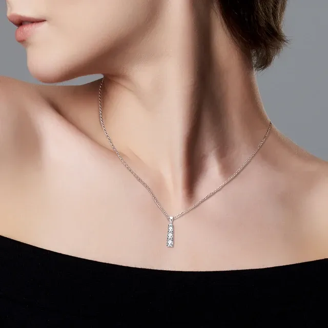 0.5mm 3 stone Moissanite Diamond Pendant Silver Necklace