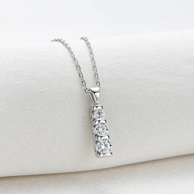 0.5mm 3 stone Moissanite Diamond Pendant Silver Necklace