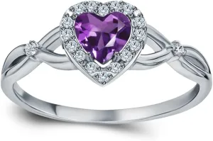 1 Carat Heart Shaped Genuine or Created Birthstone with Moissanite Promise Ring 925 Sterling Silver Heart Stone Anniversary Engagement Ring for Women Gifts Size 5-12