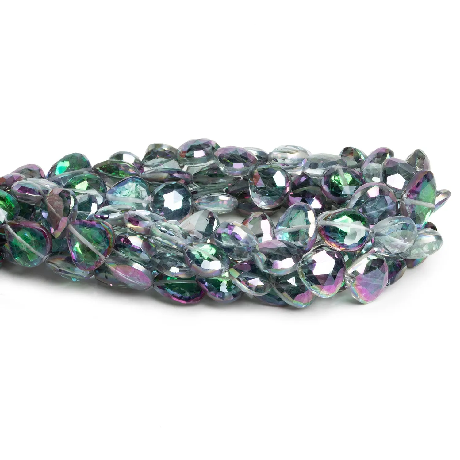 10-13mm Mystic White Topaz Faceted Hearts 9 inch 20 beads