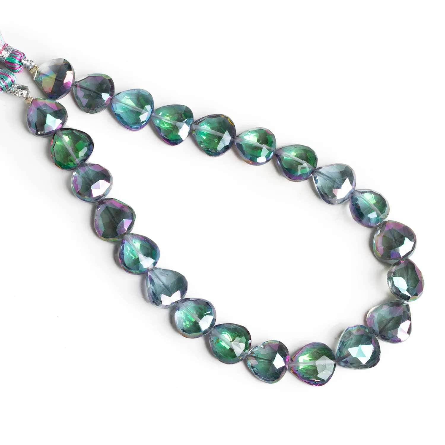 10-13mm Mystic White Topaz Faceted Hearts 9 inch 20 beads