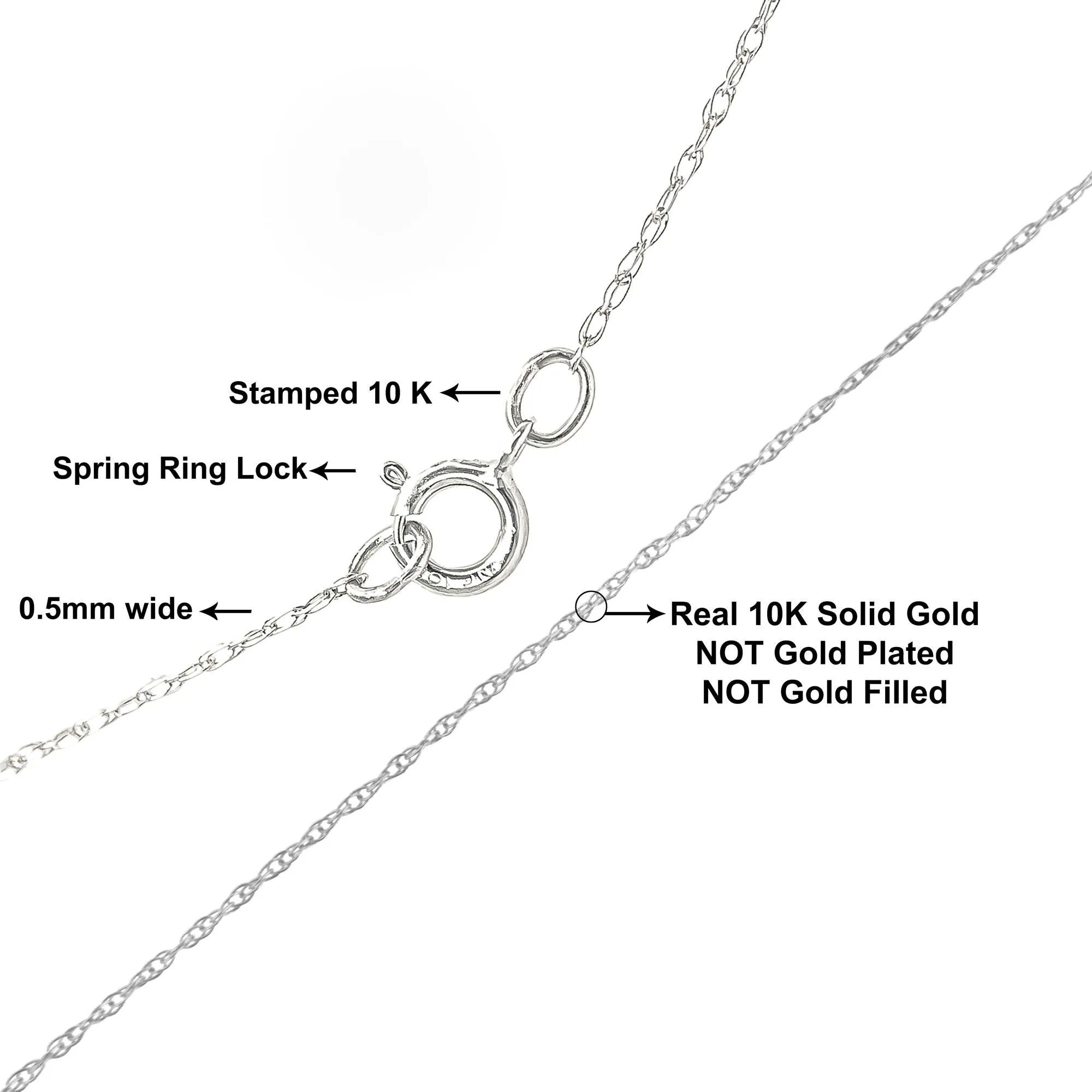 10K Gold 0.5 mm Slender & Dainty Fine Rope Chain Necklace by Infinite Jewels