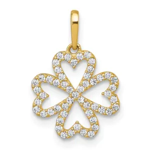 10k Gold CZ Four Leaf Clover Heart Pendant