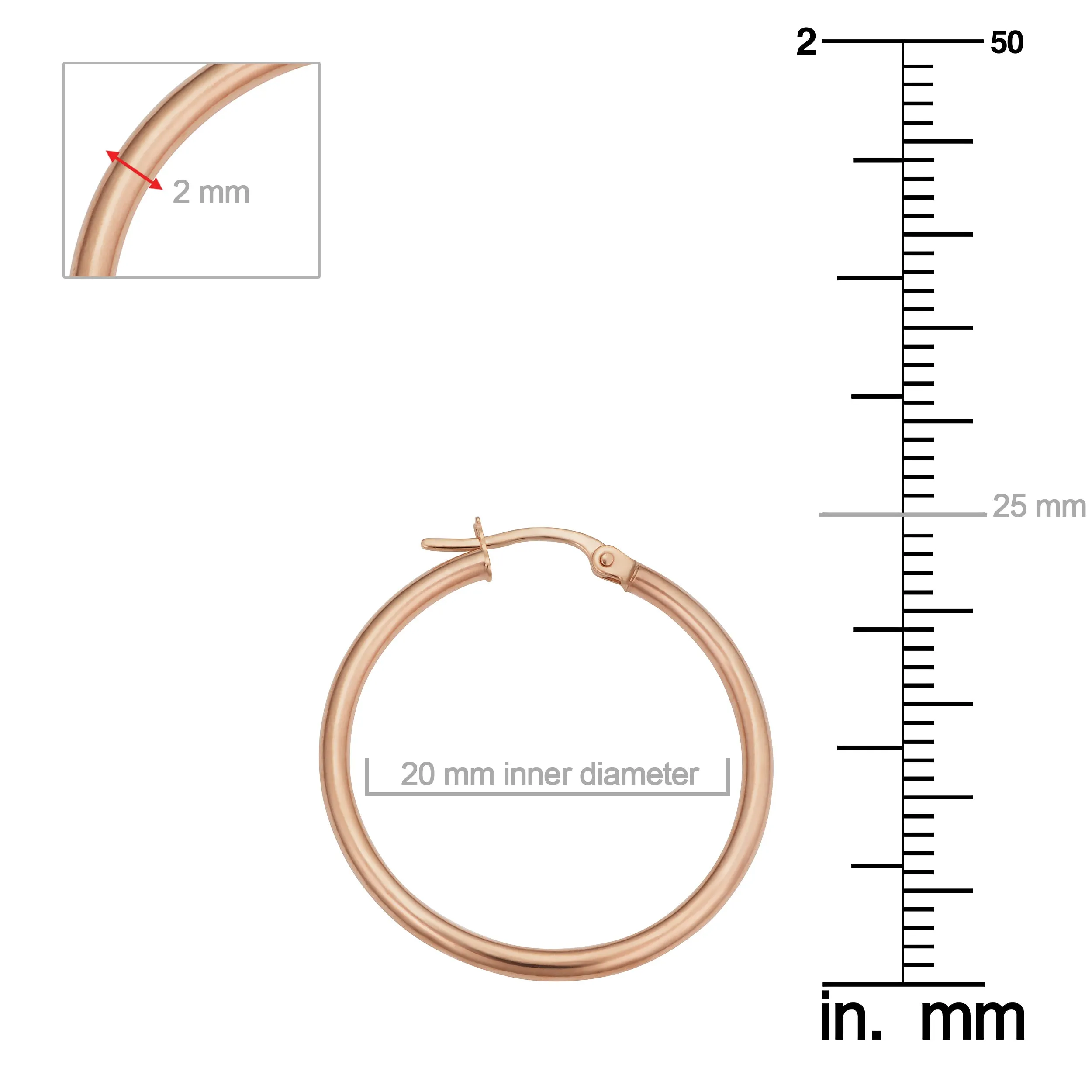 10k Rose Gold Polished Hoop Earrings (2x20 mm)