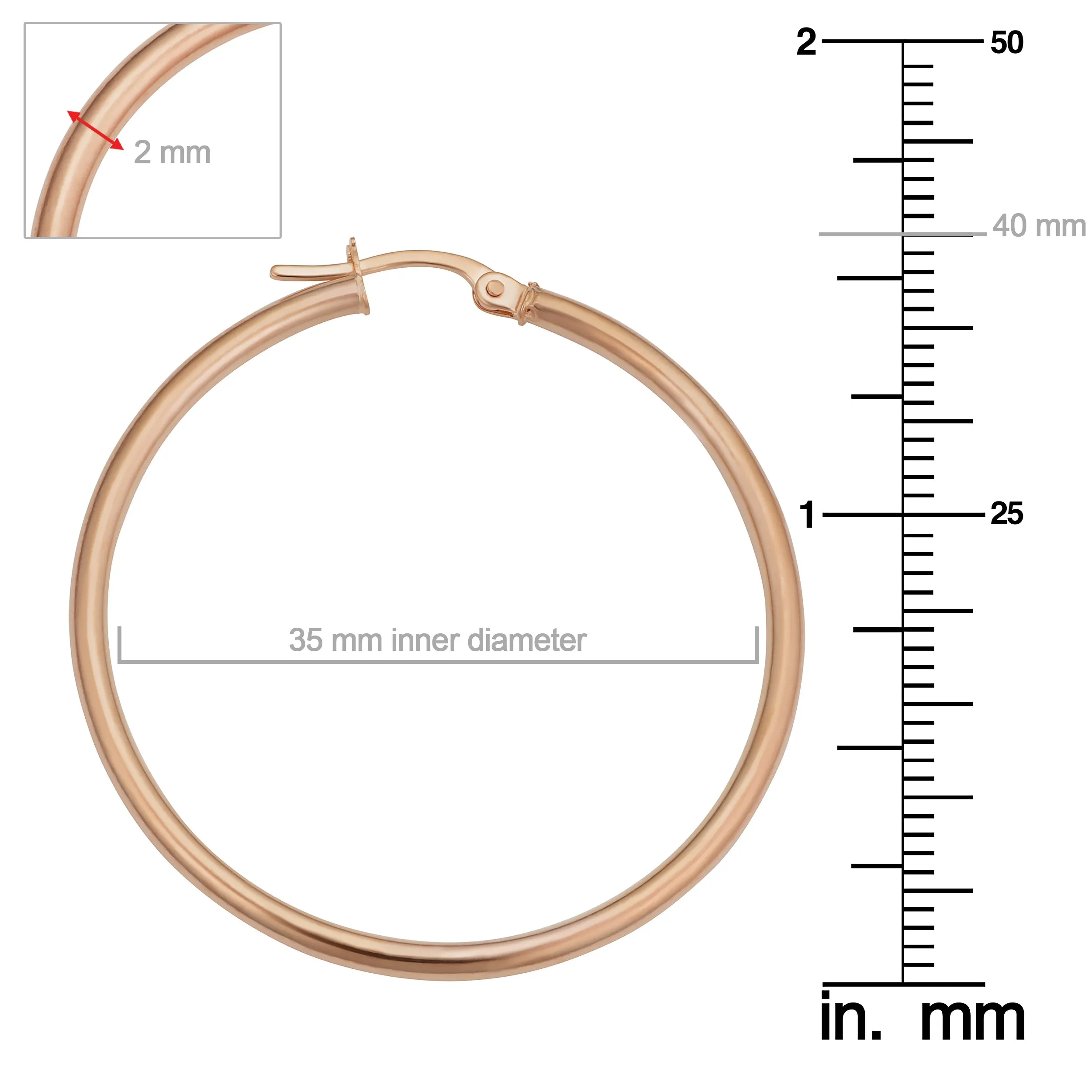 10k Rose Gold Polished Hoop Earrings (2x35 mm)