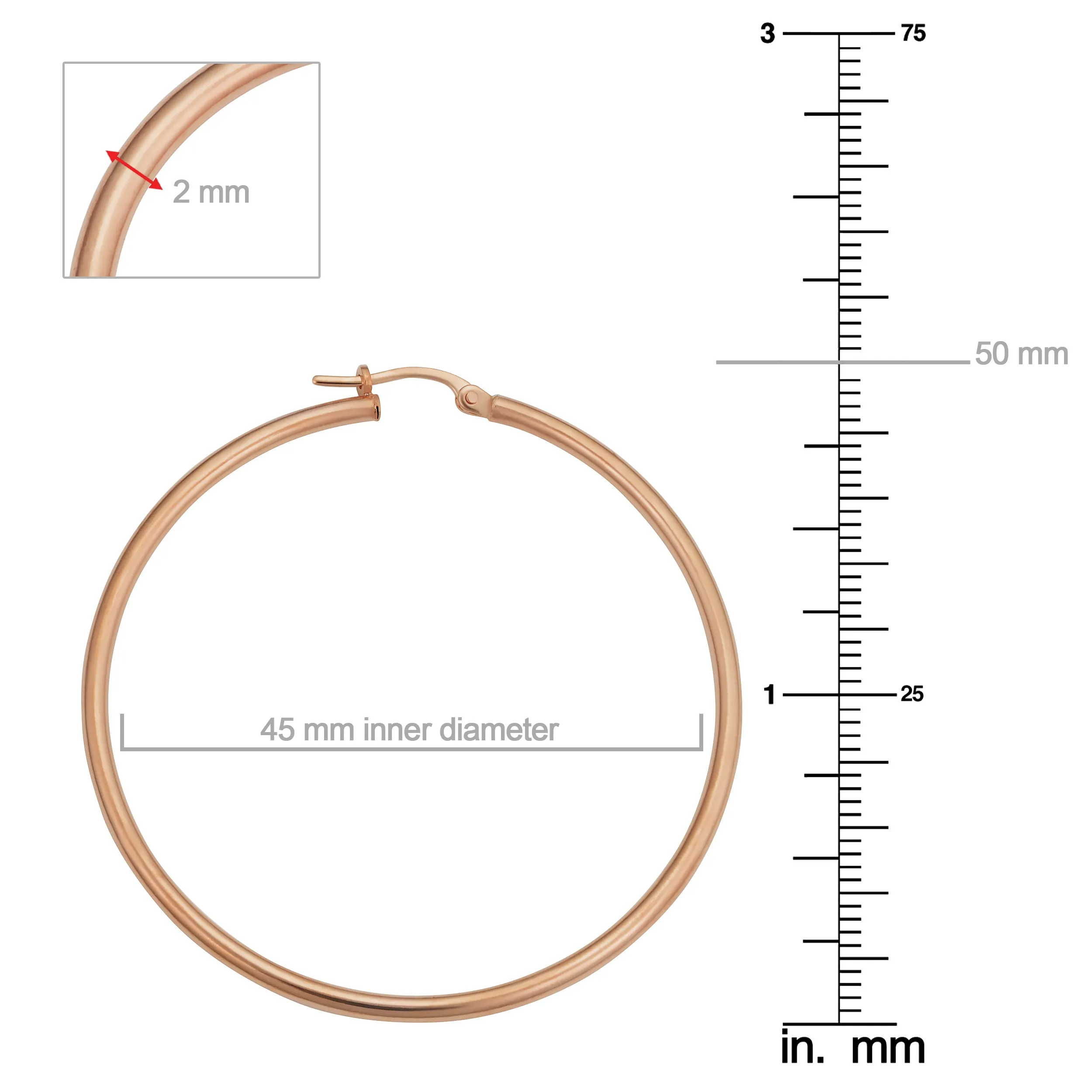 10k Rose Gold Polished Hoop Earrings (2x45 mm)