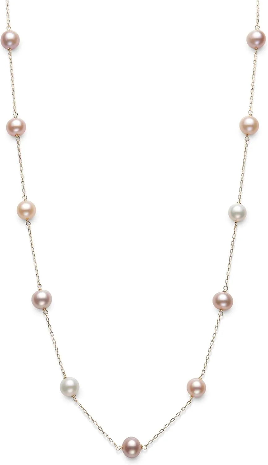 10k Yellow Gold Cultured Freshwater Pearl Chain Station Necklace, 18"