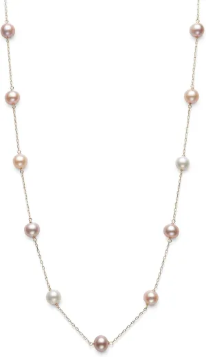 10k Yellow Gold Cultured Freshwater Pearl Chain Station Necklace, 18"