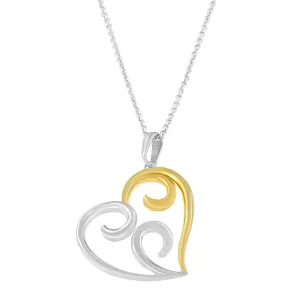 10K Yellow Gold Over .925 Sterling Silver Open Heart with Swirls 18" Box Chain Pendant Necklace by Haus of Brilliance