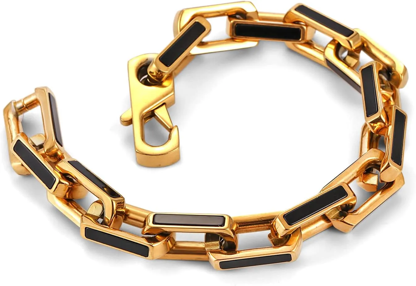 10mm Black Agate Stainless Steel Bracelet For Men 18K Gold Bracelet
