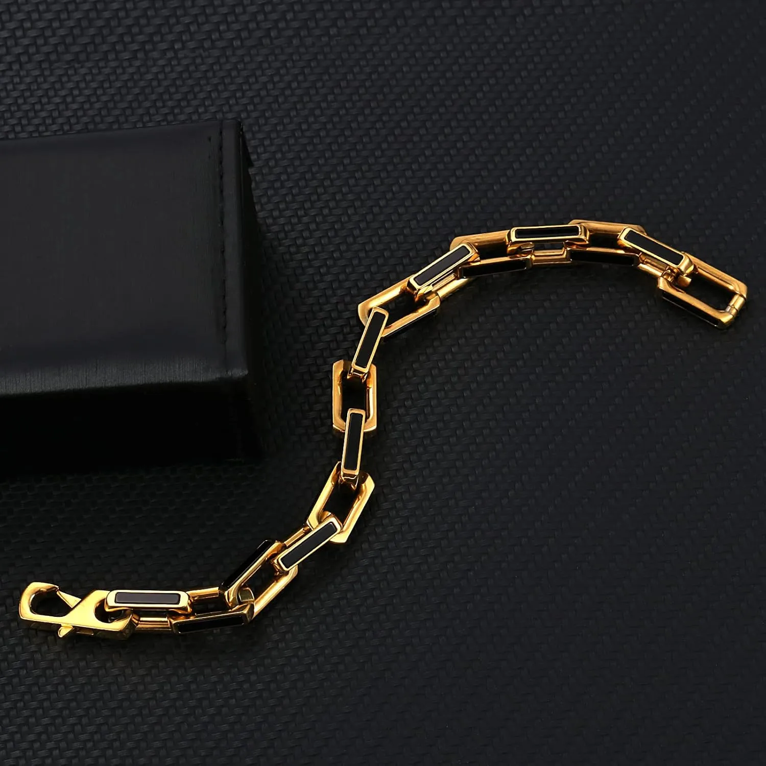 10mm Black Agate Stainless Steel Bracelet For Men 18K Gold Bracelet
