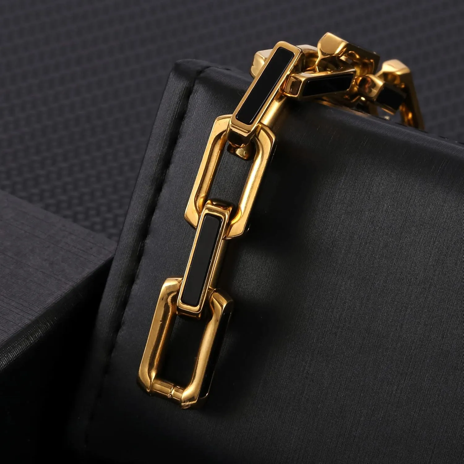 10mm Black Agate Stainless Steel Bracelet For Men 18K Gold Bracelet