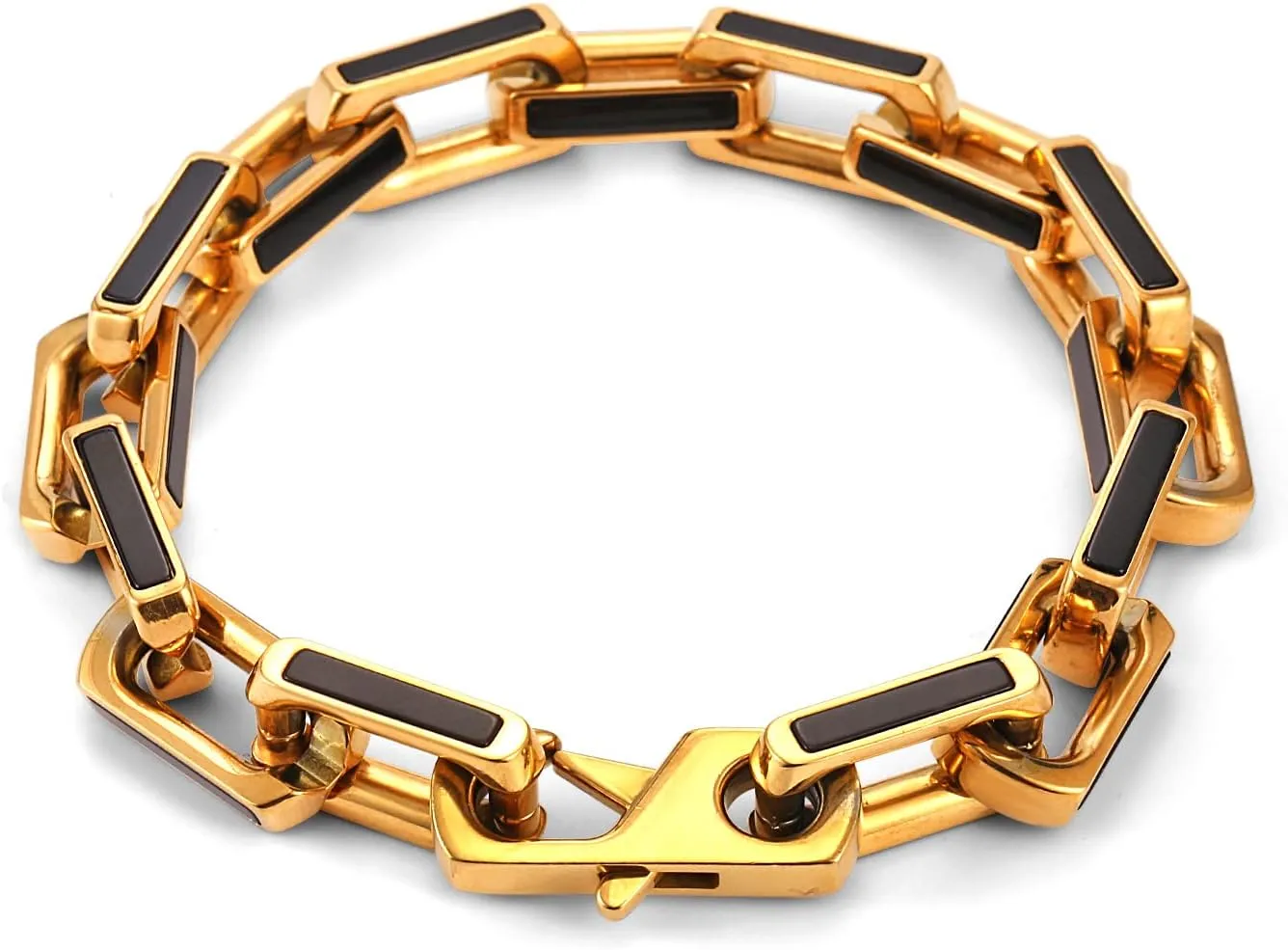 10mm Black Agate Stainless Steel Bracelet For Men 18K Gold Bracelet
