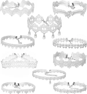 10pcs Fashion Elegant White Lace Choker Necklace for Women Simple Fashion Jewelry (10pcs)