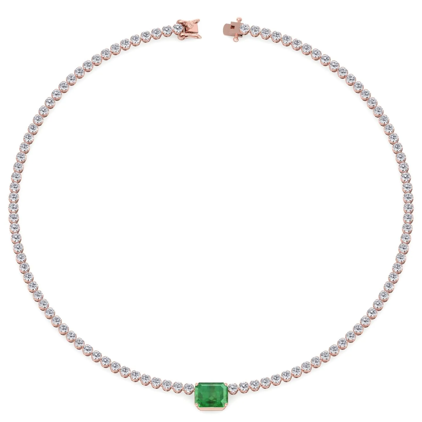 11 Carat T.W Natural Emerald and Diamond Tennis Necklace Solid Gold
