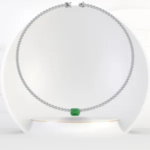 11 Carat T.W Natural Emerald and Diamond Tennis Necklace Solid Gold