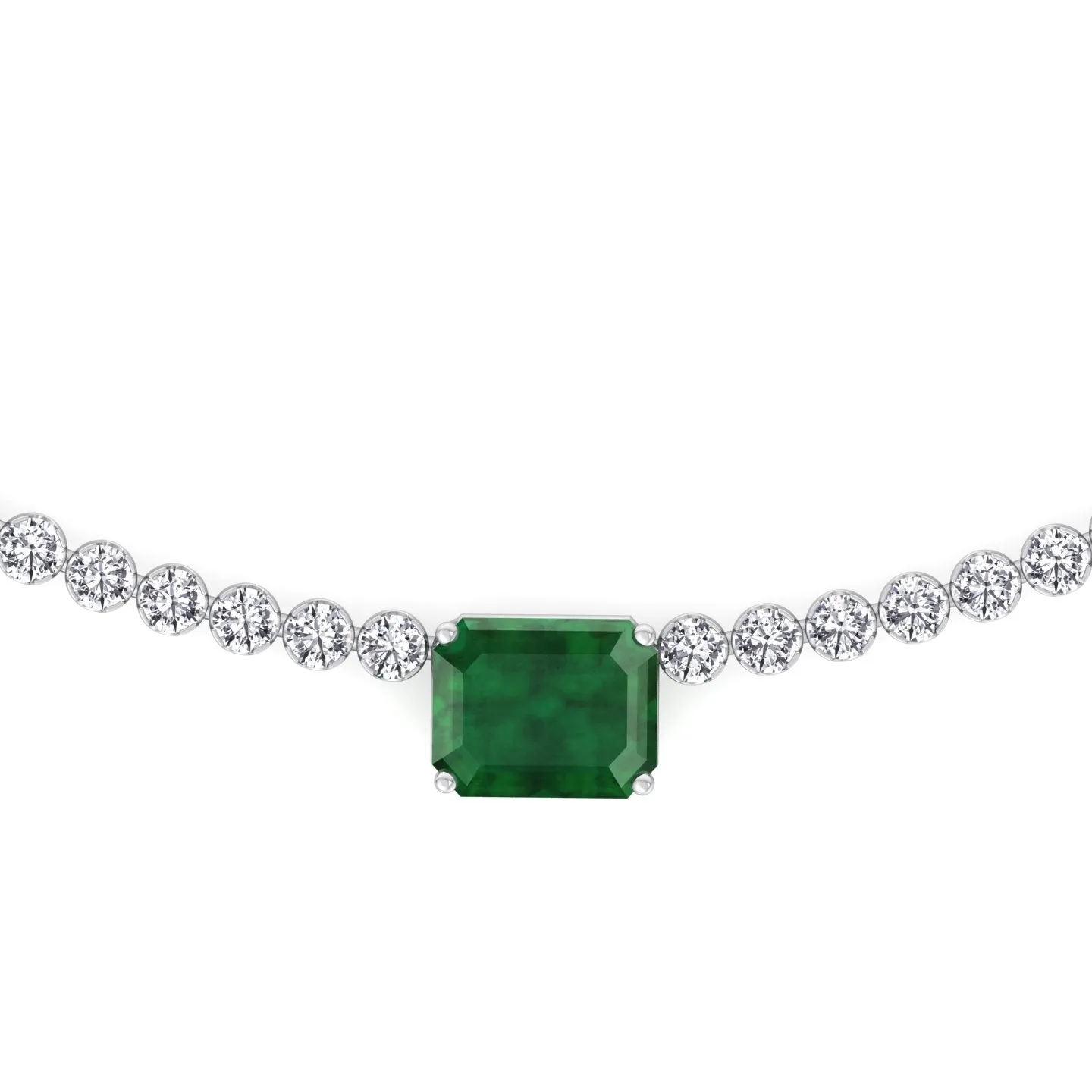 11 Carat T.W Natural Emerald and Diamond Tennis Necklace Solid Gold