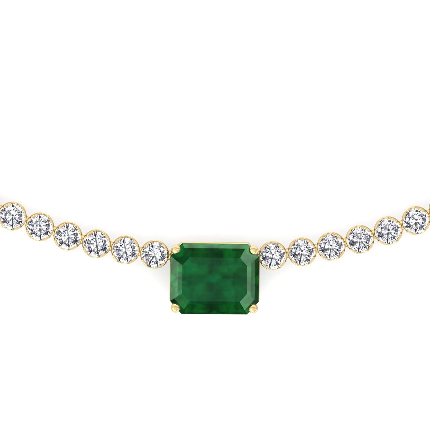11 Carat T.W Natural Emerald and Diamond Tennis Necklace Solid Gold