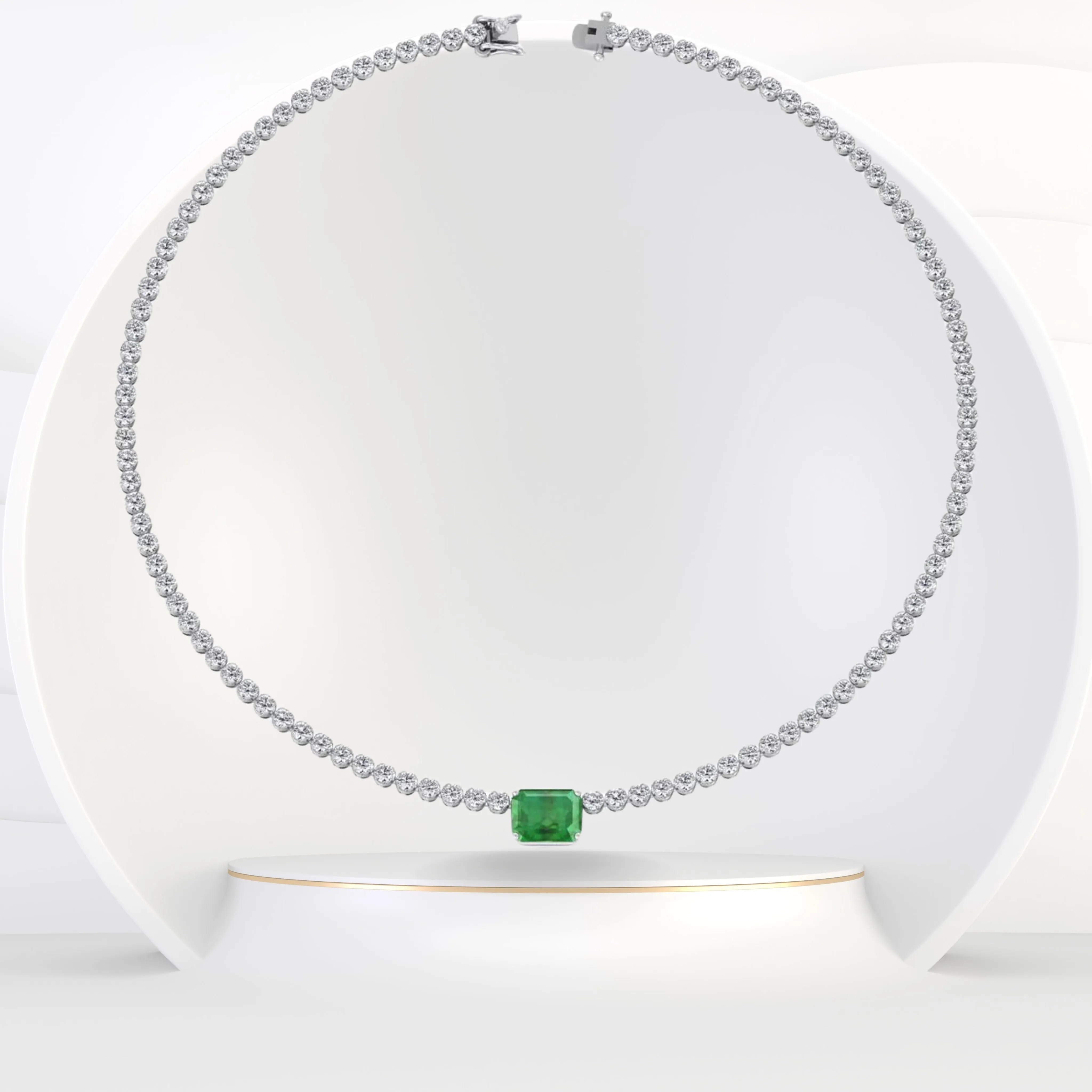11 Carat T.W Natural Emerald and Diamond Tennis Necklace Solid Gold