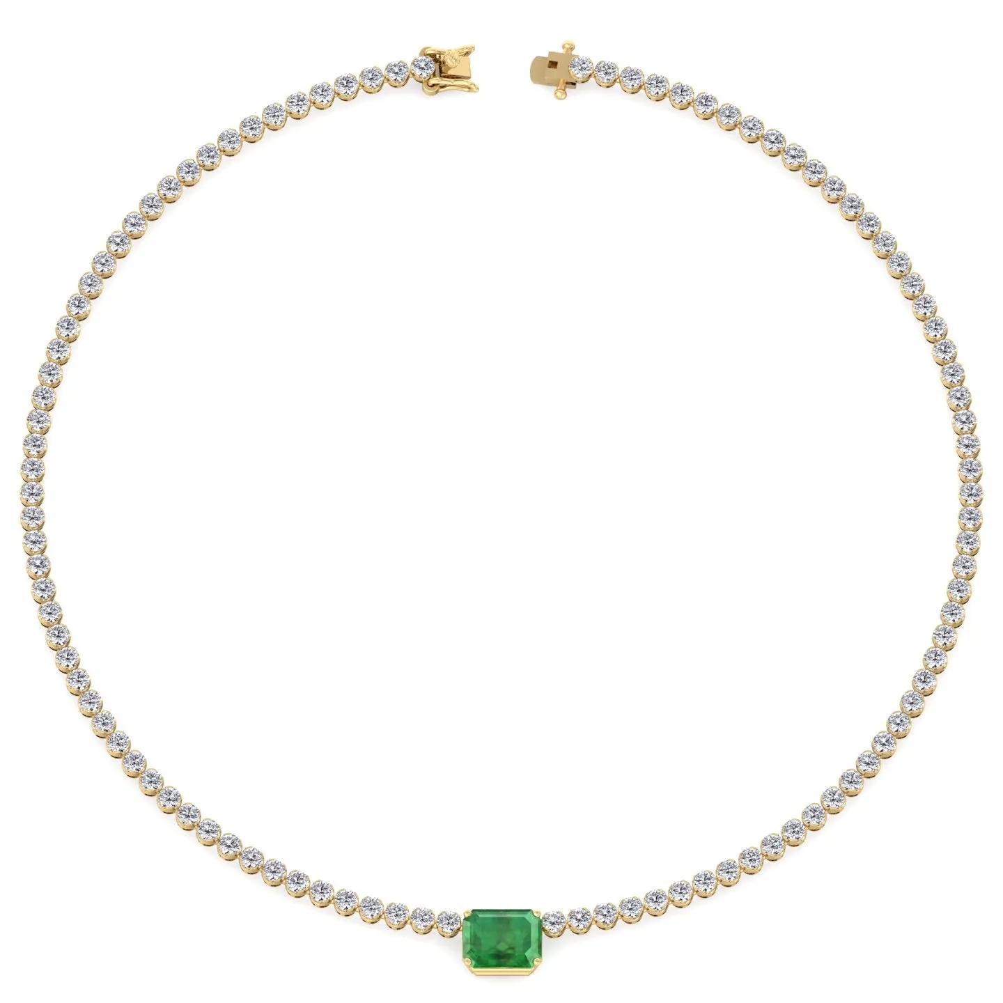 11 Carat T.W Natural Emerald and Diamond Tennis Necklace Solid Gold