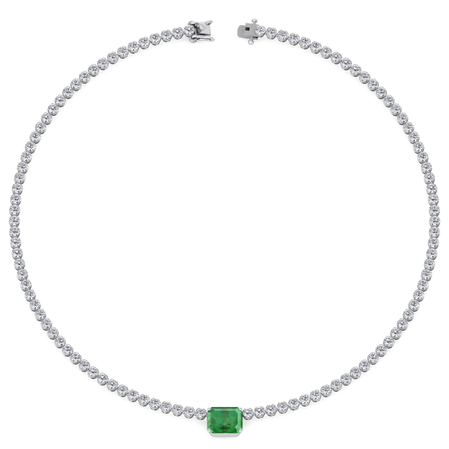 11 Carat T.W Natural Emerald and Diamond Tennis Necklace Solid Gold
