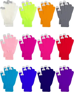 12 Pairs Winter Touch Screen Gloves For Men Women Stretch Knitted Texting Gloves Warm Windproof Solid Color Mittens