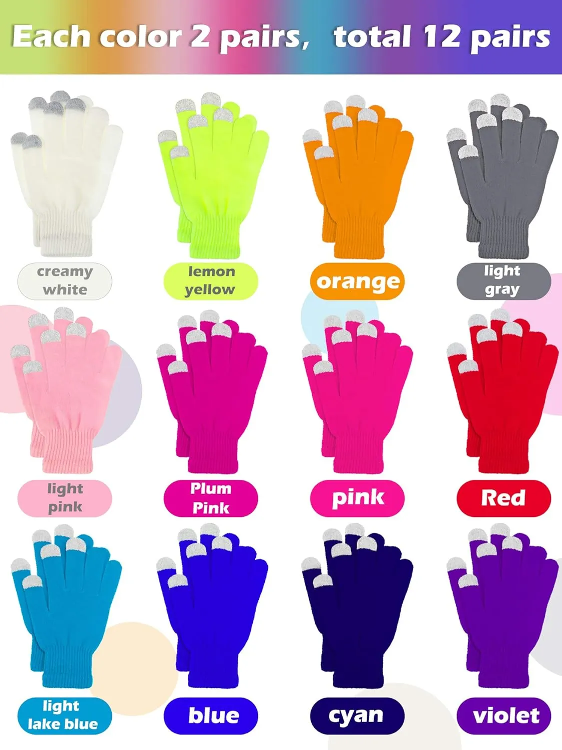 12 Pairs Winter Touch Screen Gloves For Men Women Stretch Knitted Texting Gloves Warm Windproof Solid Color Mittens
