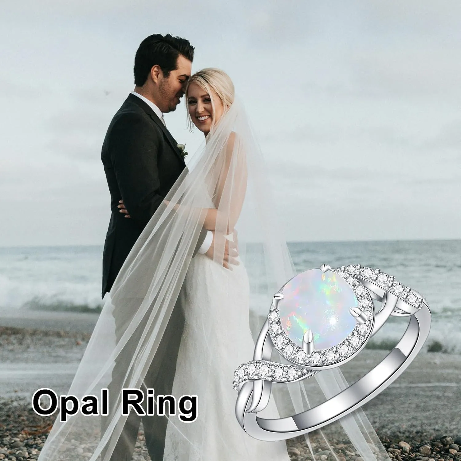 1.25ctw Round Opal Rings For Women 925 Sterling Silver Genuine Halo Opal Engagement Ring October Birthstone Opal Anniversary Promise Ring for Her