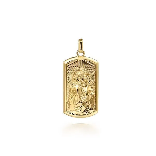 14K Gold & Diamond Virgin Mary and Jesus Men's Pendant - Classic Design