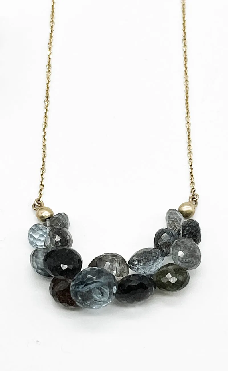 14K Gold Caviar Eternity Neck, Moss Aquamarine