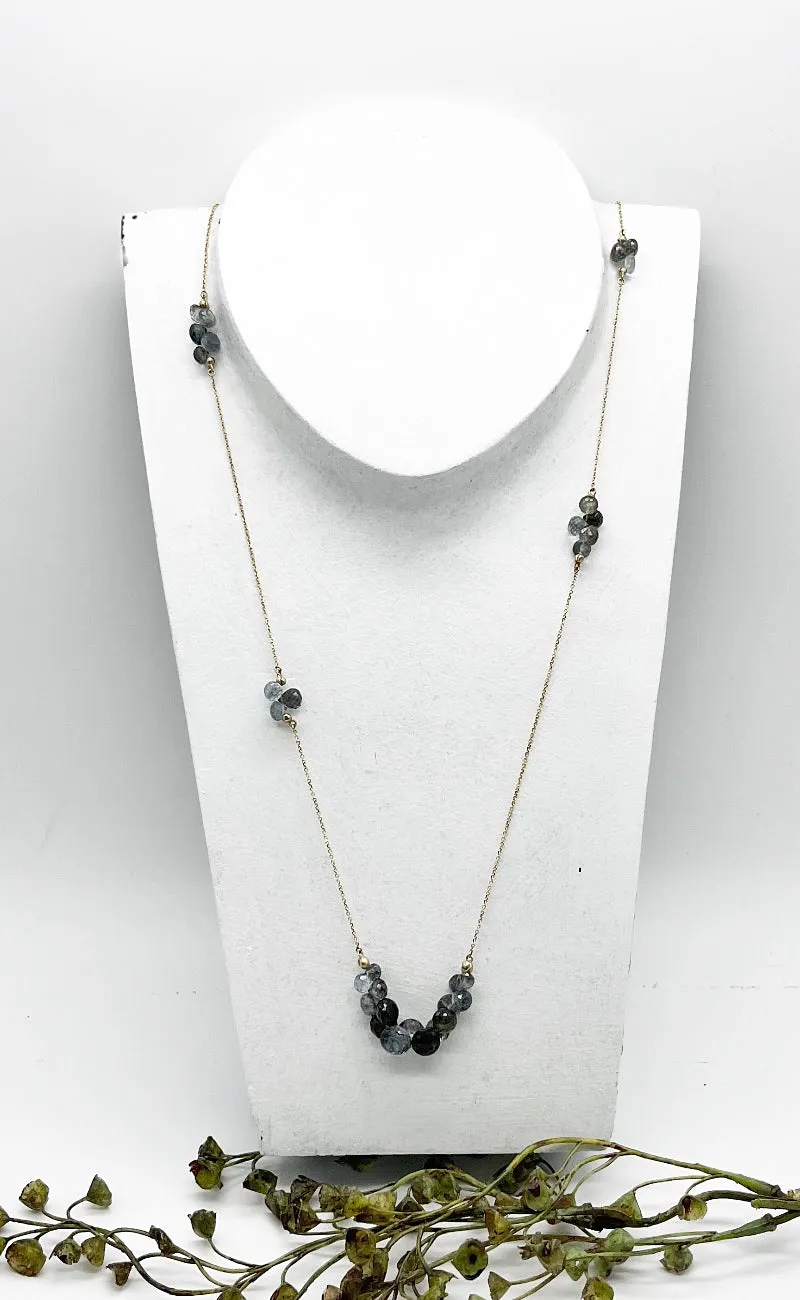 14K Gold Caviar Eternity Neck, Moss Aquamarine