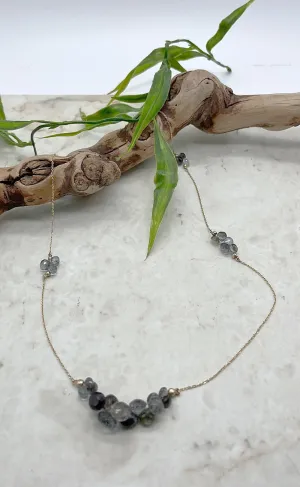 14K Gold Caviar Eternity Neck, Moss Aquamarine
