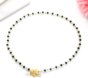 14K Gold Choker Necklace for Women – Waterproof Non-Tarnish | Adjustable Black Crystal Beaded Lariat Collar | Hypoallergenic Dainty Lightweight Trendy Layering Chain for Casual & Formal Outfits