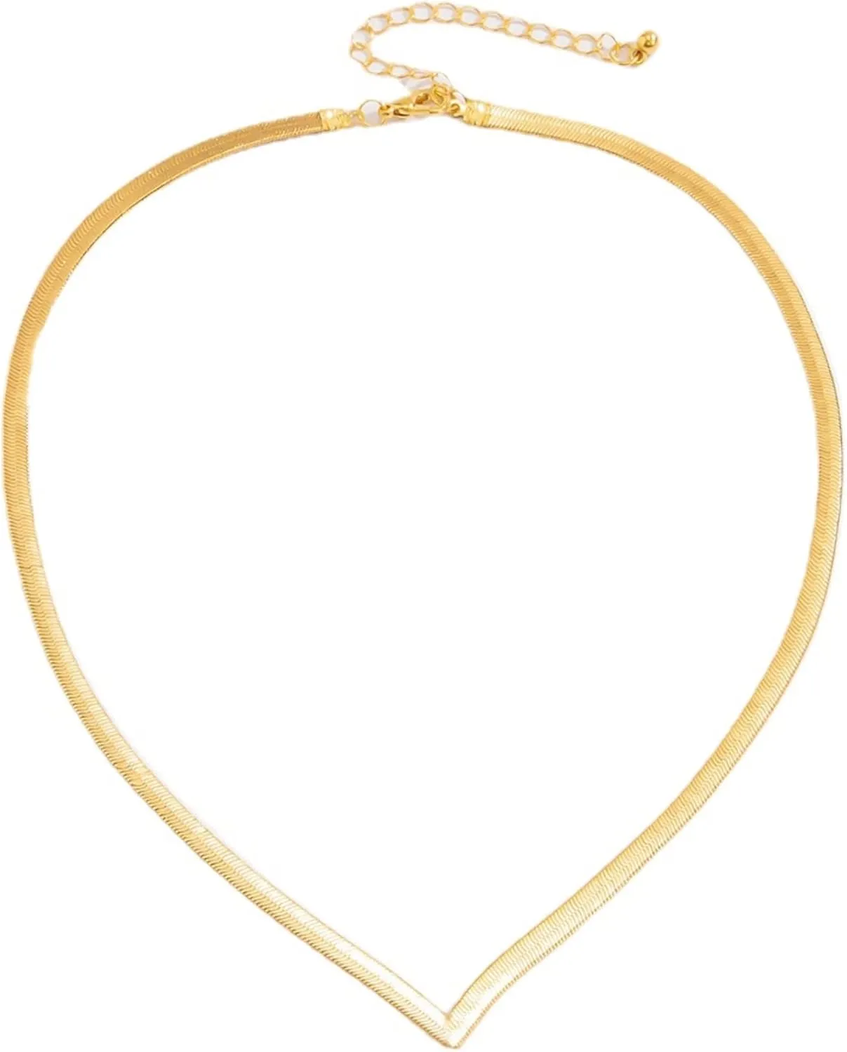 14K Gold Flat Snake Chain Choker Necklaces, Simple Minimalist V-Shaped Short Collar Clavicle Necklace Women Jewelry, Herringbone Necklace for Women
