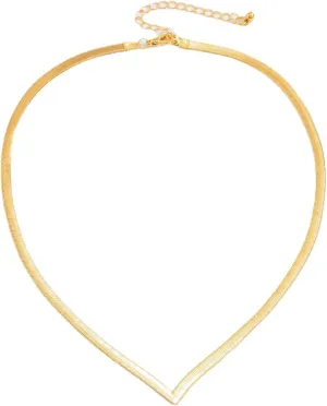 14K Gold Flat Snake Chain Choker Necklaces, Simple Minimalist V-Shaped Short Collar Clavicle Necklace Women Jewelry, Herringbone Necklace for Women