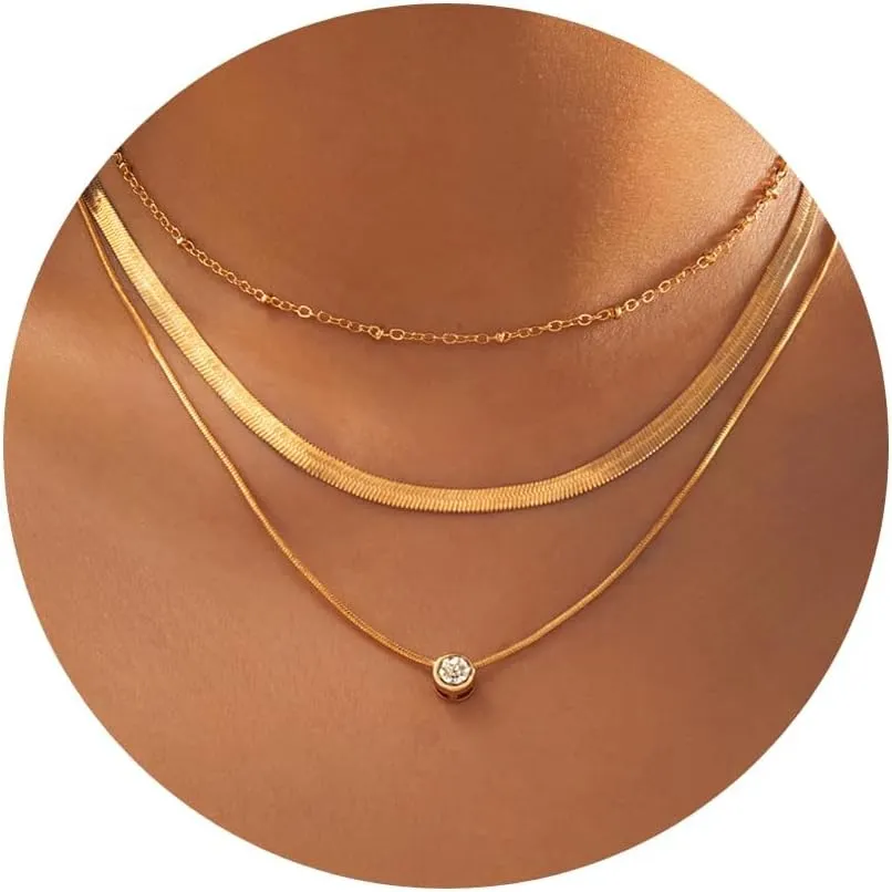 14K Gold Layered Necklaces for Women, Pendant Dainty Chain Choker Fashion Trendy Jewelry Women Gifts