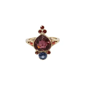 14k Gold Pink Tourmaline with Blue & Red Sapphire Ring