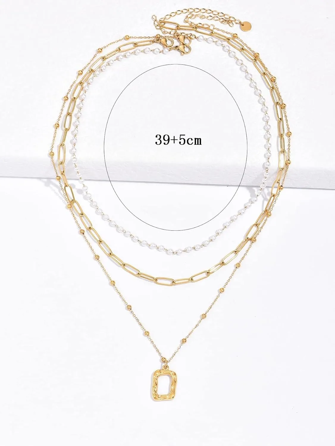 14K Gold Plated Geometric Pendant Layered Necklace