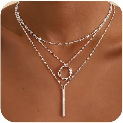 14K Gold/Silver Plated Layered Gold Necklaces for Women Dainty Stackable Choker Necklaces with Cuba Cross & Circle Pendants