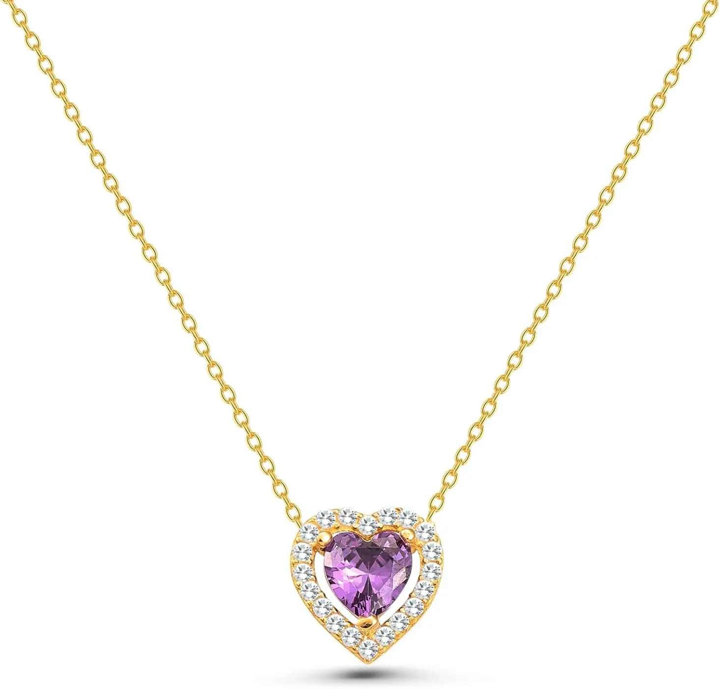 14K Real Gold Amethyst Necklace, Dainty initial Heart Necklace, Minimalist Gold Heart Amethyst Necklace, Christmas Gift, Birthday Gift