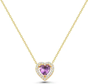 14K Real Gold Amethyst Necklace, Dainty initial Heart Necklace, Minimalist Gold Heart Amethyst Necklace, Christmas Gift, Birthday Gift
