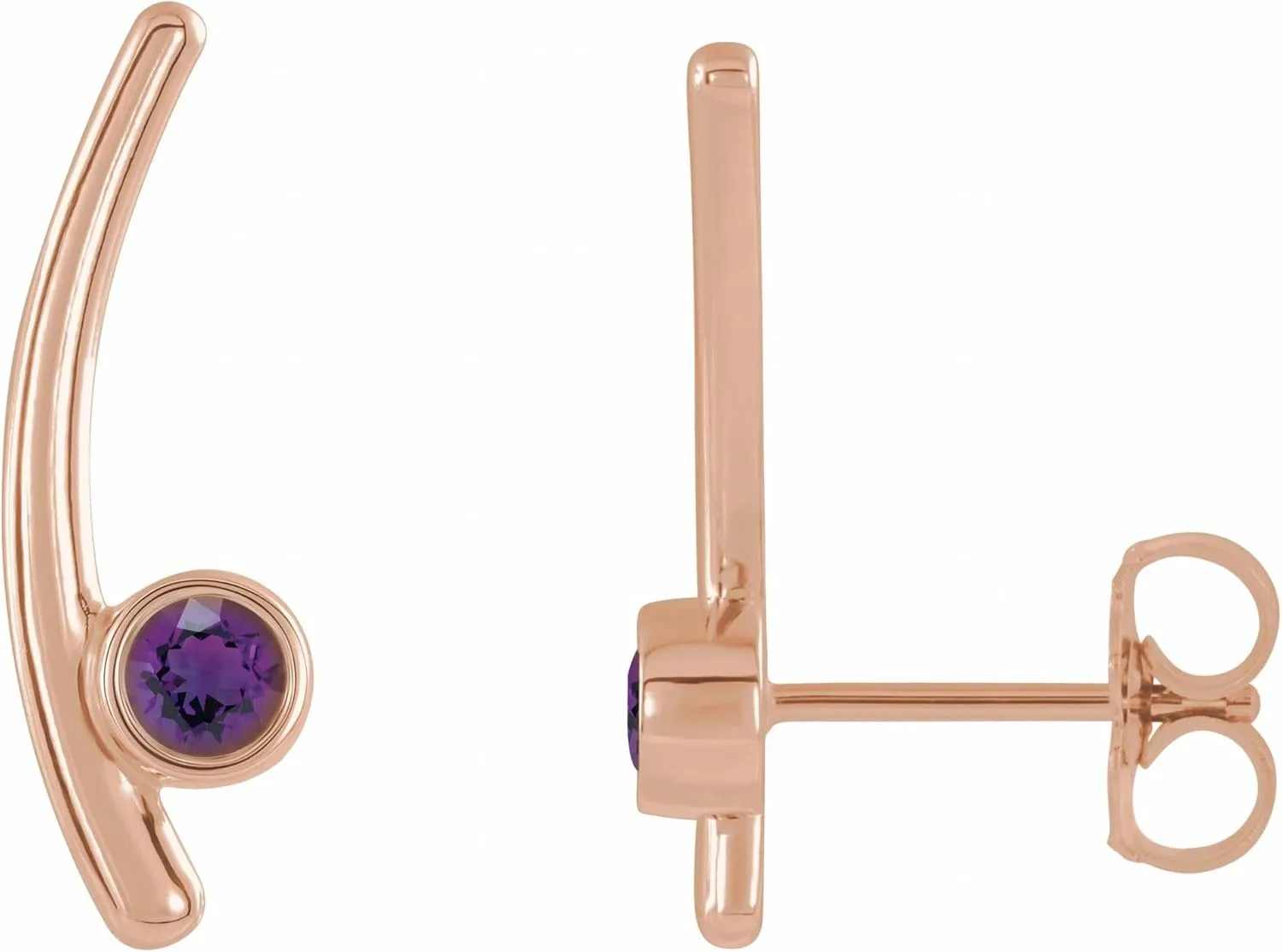 14k Rose Gold Natural Amethyst Ear Climbers Intricate