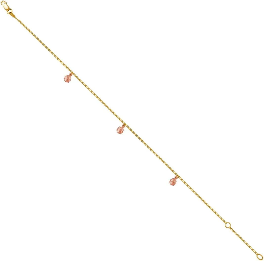 14k Two tone Gold Womens Ladybug Charm Anklet - Jewelry Gift for Mom