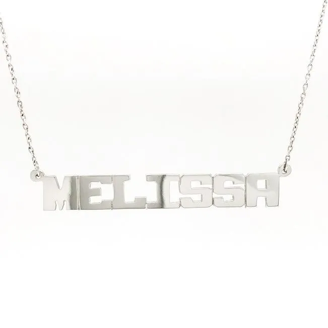 14K W Gold Block Font Name Necklace